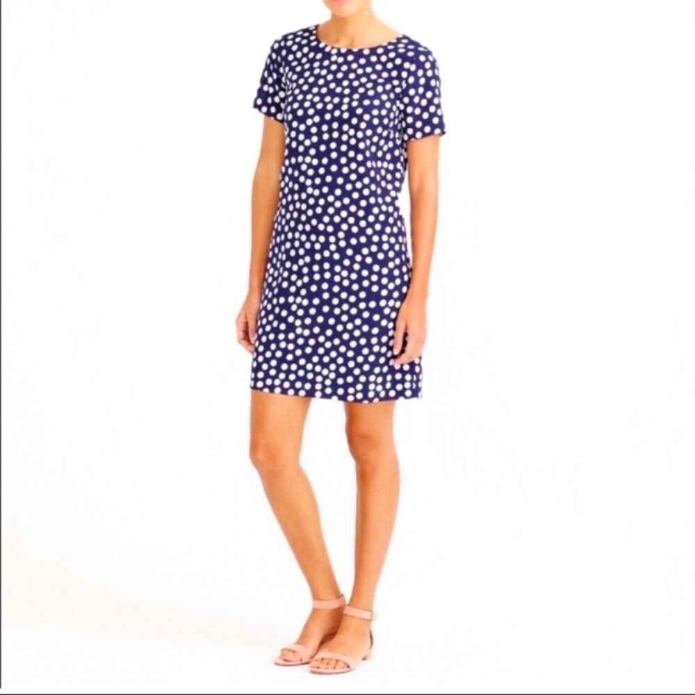 J Crew Polka Navy & White Dot Shift Dress, Size 6